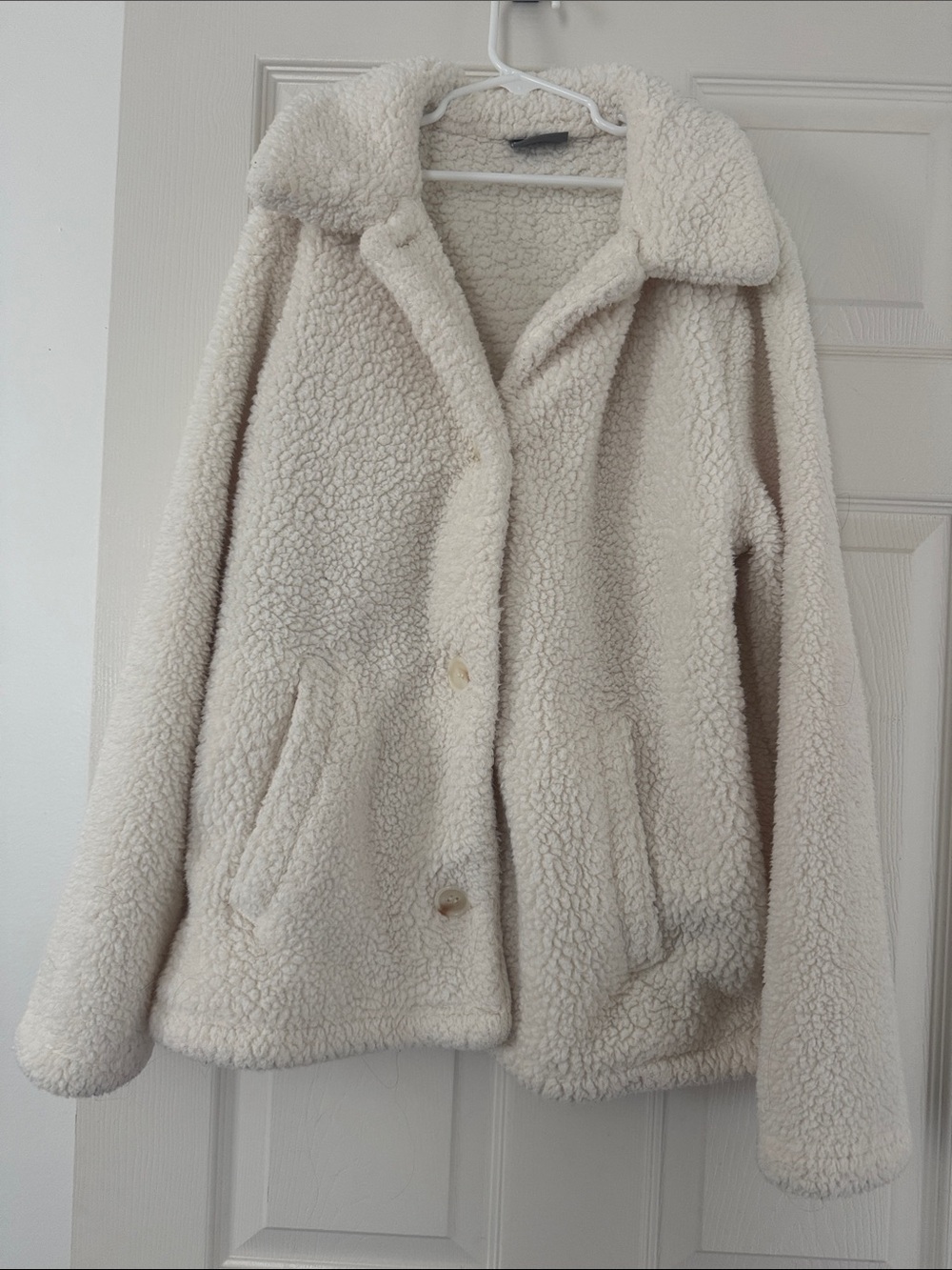 Cream Sherpa Button-Front Jacket
